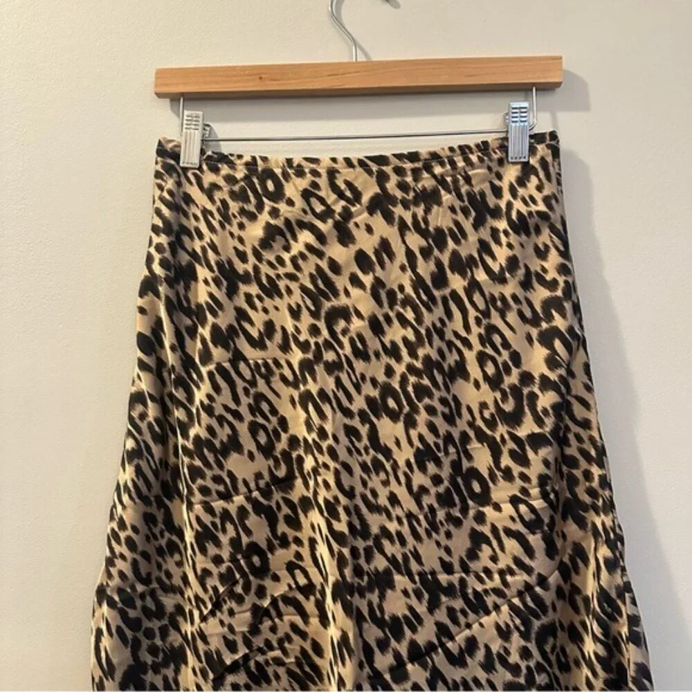 Sienna Sky Satin Leopard Print Midi Skirt Animal Print Medium